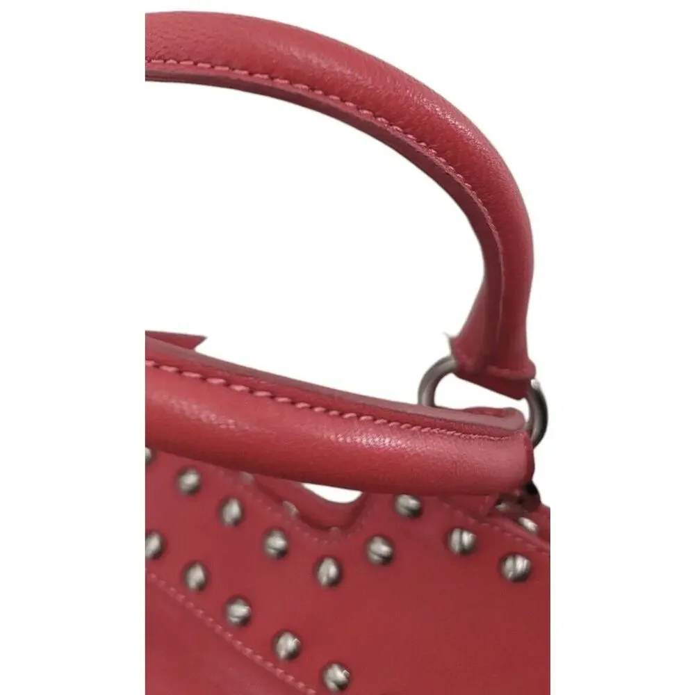 Sorial Studded‎ Leather Tote Shoulder Bag Pink Coral Boho Moto Satchel Purse